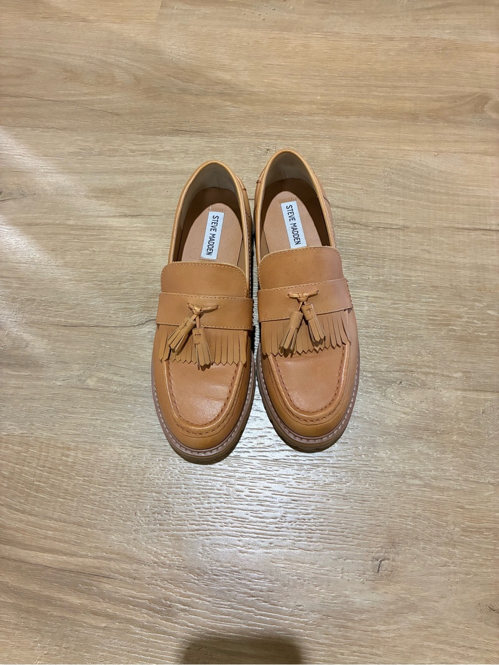 Steve Madden Men's Tan Tassel Fringe Leather Slip-Ons